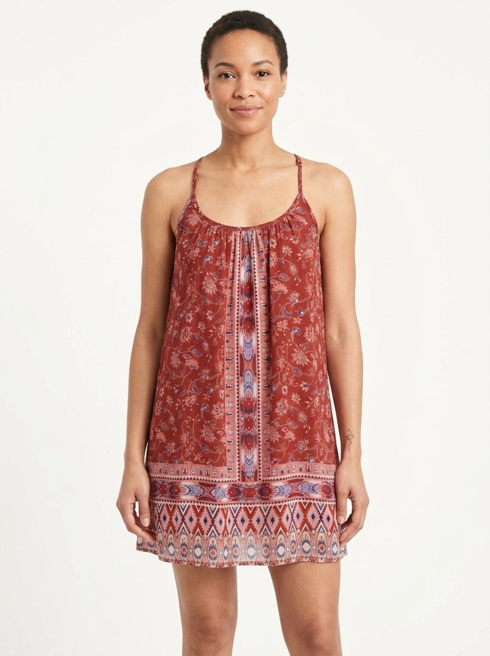 Hollister Red Paisley Spaghetti Strap Lined Slip Dress Women Size S